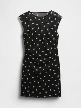 Gap Mesh Mini Dress Black Polka Dot Ruched Size M NWT